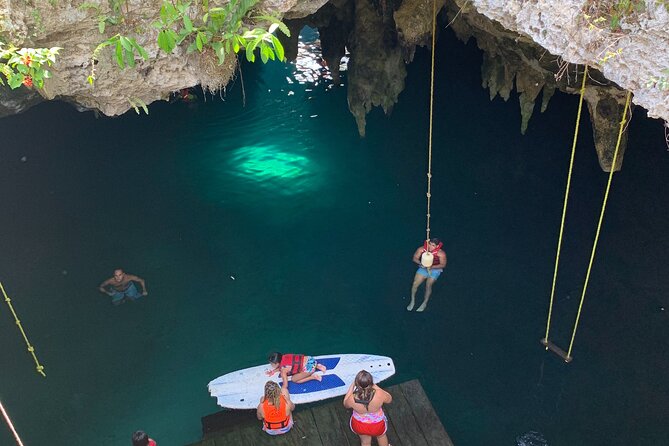 Family ATV Cenote Five Zip Lines Photos Taco Lunch Tequila Taste - Zip lines over the cenote: five lines plus a hanging bridge