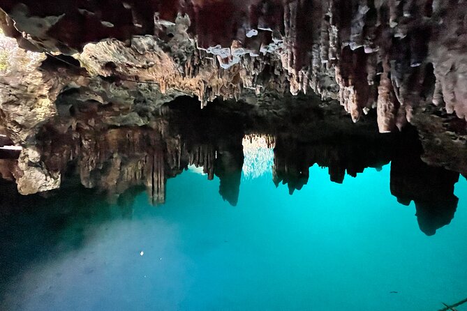 Family ATV Cenote Five Zip Lines Photos Taco Lunch Tequila Taste - Freshwater cenote cave lagoon: life jackets, optional jumps, and choose-your-level fun